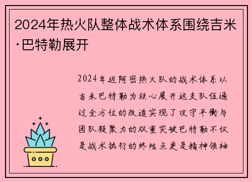 2024年热火队整体战术体系围绕吉米·巴特勒展开